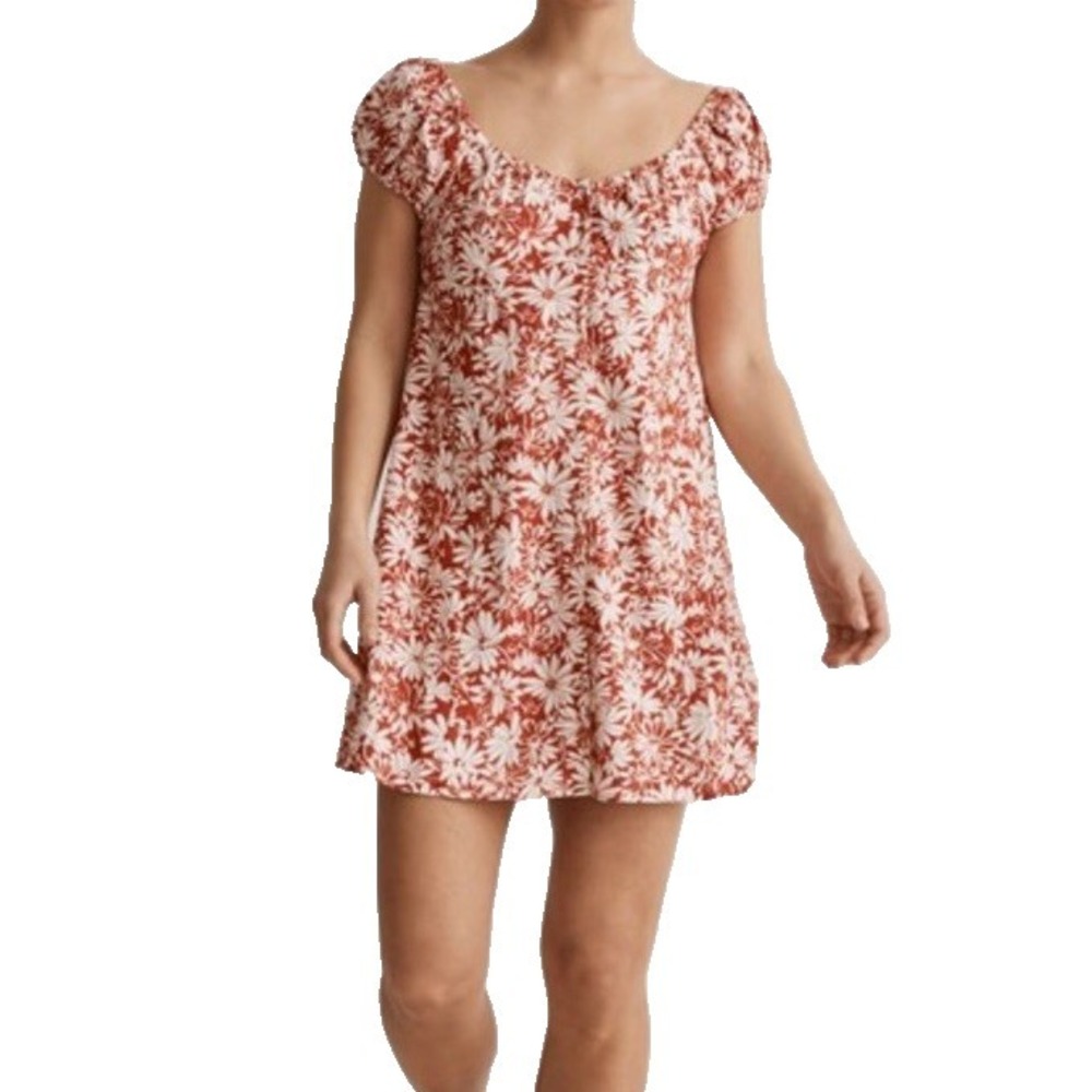 Madewell Margie Linen-Blend Mini Dress in Abstract‎ Flora Roasted Squash Size 6